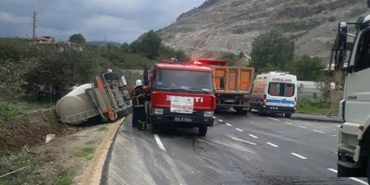 Ordu'da beton mikseri devrildi