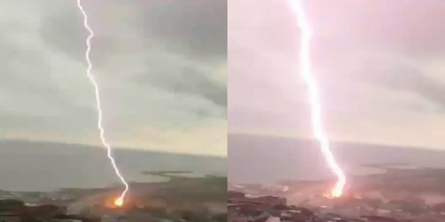 Trabzon'da yıldırım düşme anı kamerada!